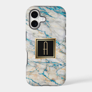 Sky Blue Faux Marble Gold Monogram