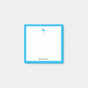 Sky Blue Flamingo and Border on White w/ Name Post-it Notes