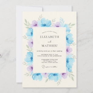 Sky Blue Floral Arch Romance Wedding Invitation