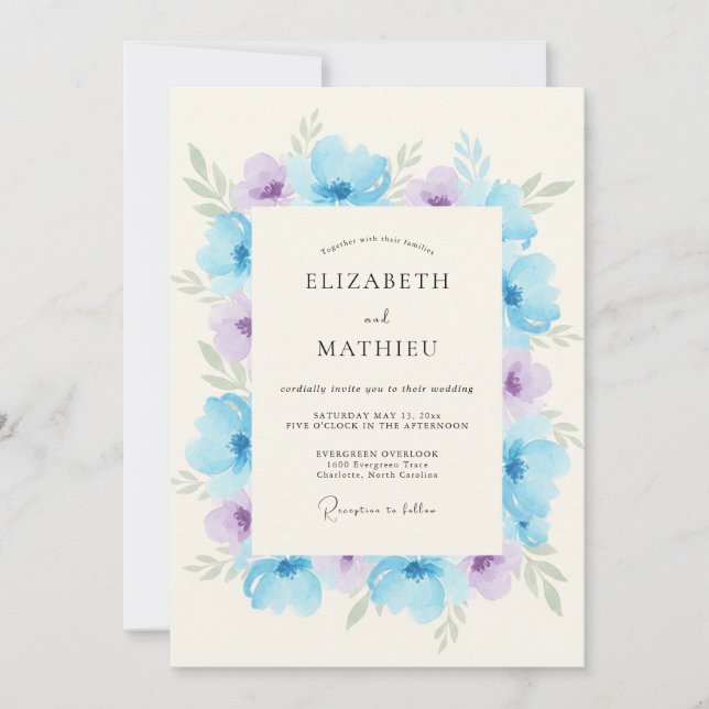 Sky Blue Floral Arch Romance Wedding Invitation (Front)