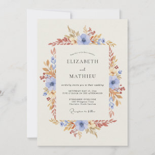 Sky Blue Floral Autumn Wedding Invitation