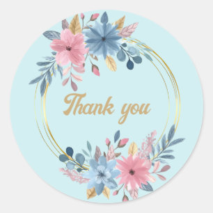 Sky blue floral bridal/baby shower Thank you Classic Round Sticker