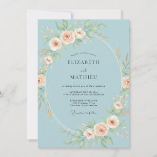 Sky Blue Floral Oval Wedding Invitation