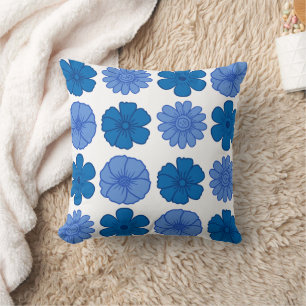 Sky Blue Floral Pattern Throw Pillow