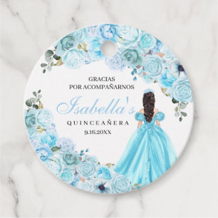 Sky Blue Floral Quinceanera Circle Favour Tags