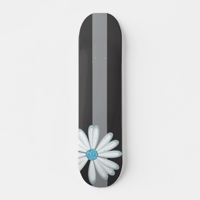 Sky Blue Floral Racing Tribal Daisy Tattoo Pattern Skateboard (Front)