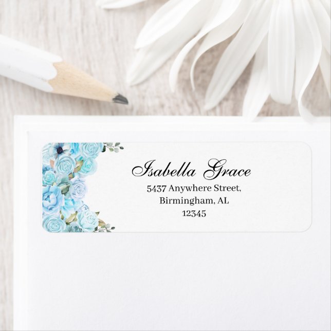 Sky Blue Floral Return Address Label (Insitu)