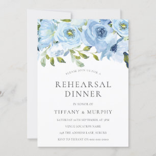 Sky Blue Flowers Wedding Rehearsal Dinner Invitation