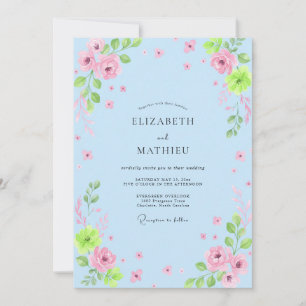 Sky Blue Gentle Floral Wedding Invitation