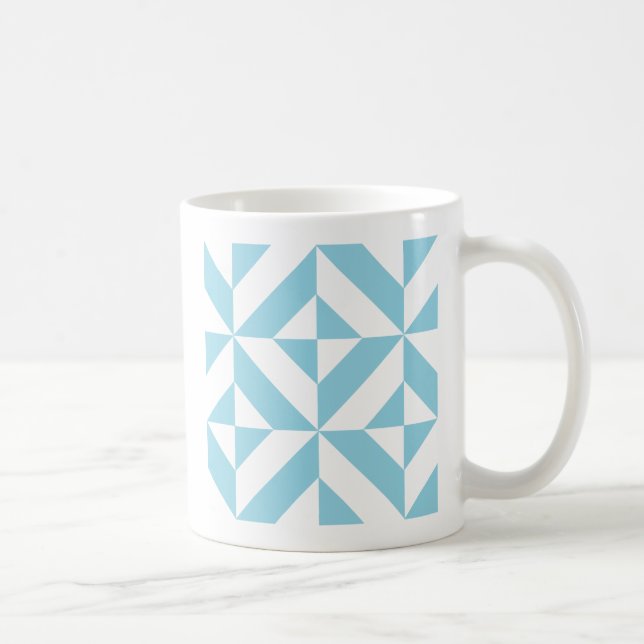 Sky Blue Geometric Deco Cube Pattern Coffee Mug (Right)
