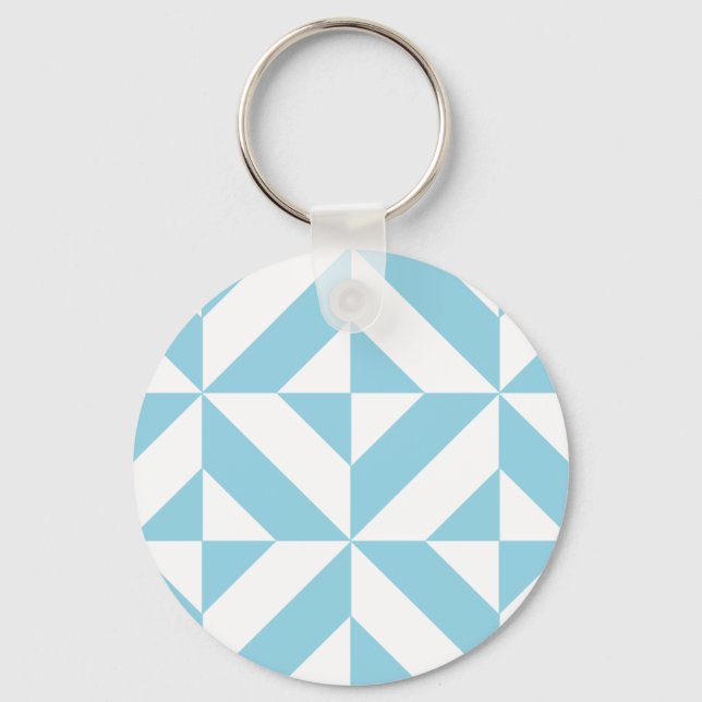 Sky Blue Geometric Deco Cube Pattern Keychain (Front)