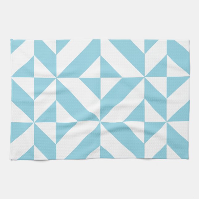 Sky Blue Geometric Deco Cube Pattern Kitchen Towel (Horizontal)