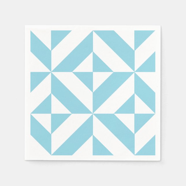 Sky Blue Geometric Deco Cube Pattern Napkin (Front)