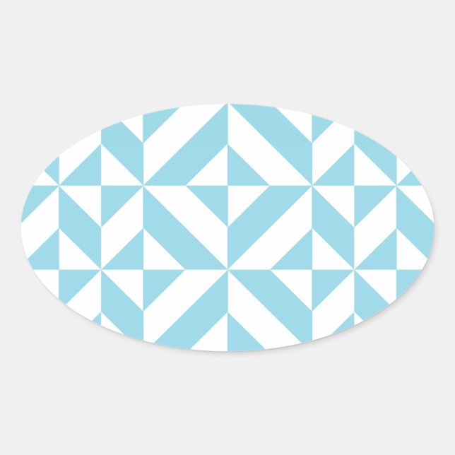 Sky Blue Geometric Deco Cube Pattern Oval Sticker (Front)