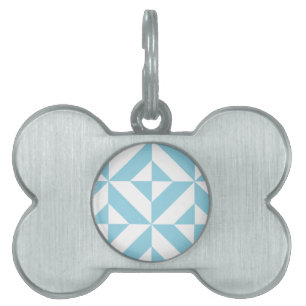 Sky Blue Geometric Deco Cube Pattern Pet Name Tag