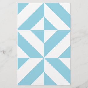 Sky Blue Geometric Deco Cube Pattern Stationery