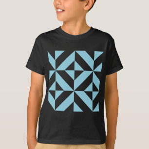 Sky Blue Geometric Deco Cube Pattern T-Shirt