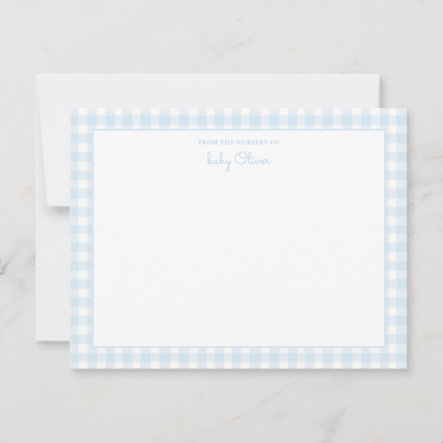 Sky Blue Gingham check Baby boy Flat Thank You Card (Front)