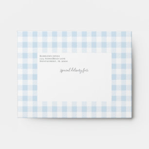 Sky Blue Gingham Check Personal Stationery Envelope