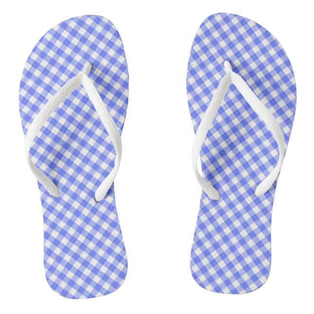 Sky Blue Gingham Design Flip Flops (Footbed)