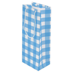 Sky blue gingham wine gift bag