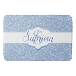 Sky Blue Glitter Monogram Bath Mat