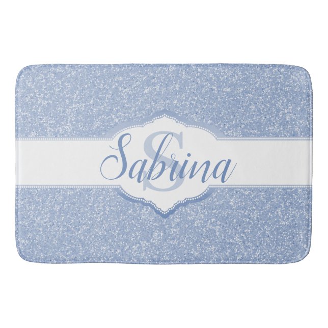 Sky Blue Glitter Monogram Bath Mat (Front)