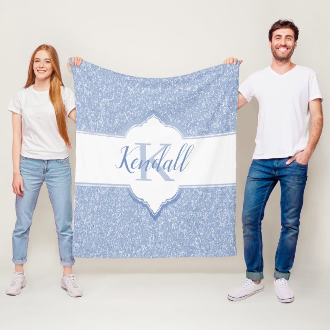 Sky Blue Glitter Monogram Throw Blanket (In Situ)