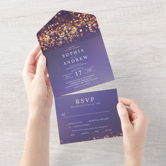 Sky Blue & Gold All in One Wedding Invitation (Tearaway)