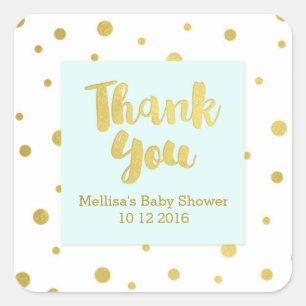 Sky Blue Gold Baby Shower Thank You Favour Sticker