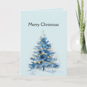 Sky Blue Gold Christmas Tree Card