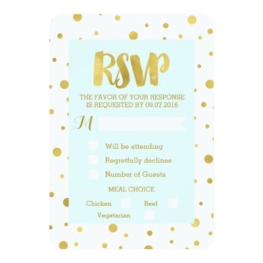 Sky Blue Gold Confetti RSVP Wedding Card