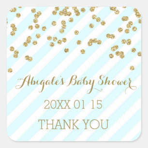 Sky Blue Gold Stripes Baby Shower Favour Sticker