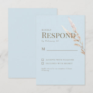 Sky Blue Gold Text Boho Wedding RSVP Card