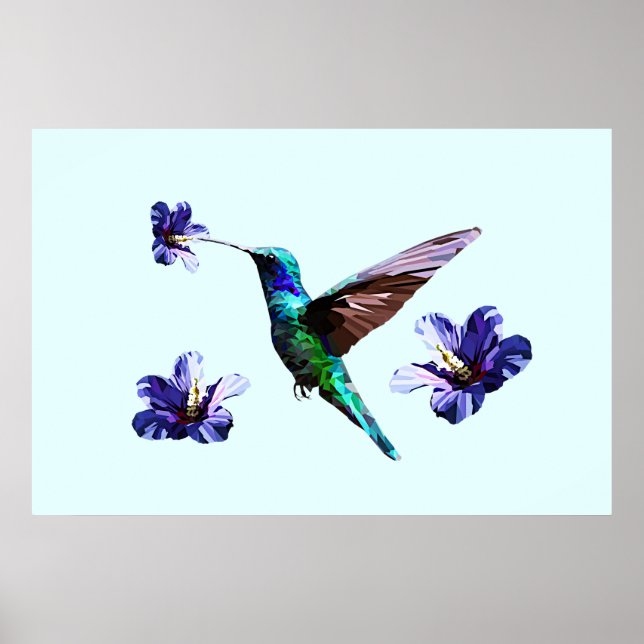 Sky Blue Gorgeous Hummingbird/Hibiscus Poster (Front)