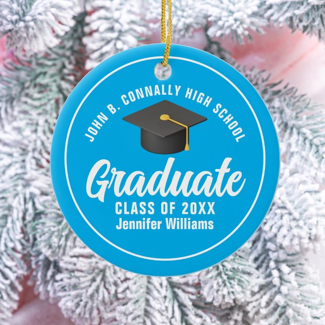 Sky Blue Graduate Custom Cute Graduation Christmas Ceramic Ornament (Creator Uploaded)