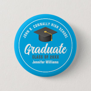 Sky Blue Graduate Custom Graduation Name Tag 2 Inch Round Button