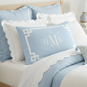 Sky Blue Greek Key Monogram Standard Pillow Case