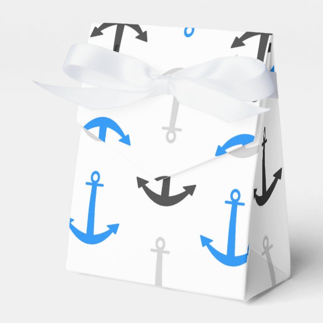 Sky Blue, Grey, Anchors; Nautical Favor Box (Front Side)