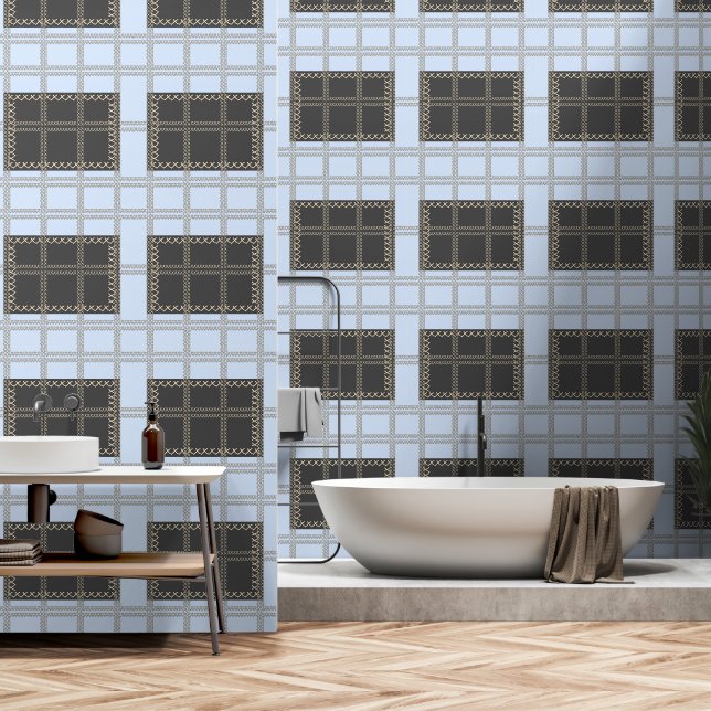 Sky Blue + Grey Geo Plus  Wallpaper (Bathroom)