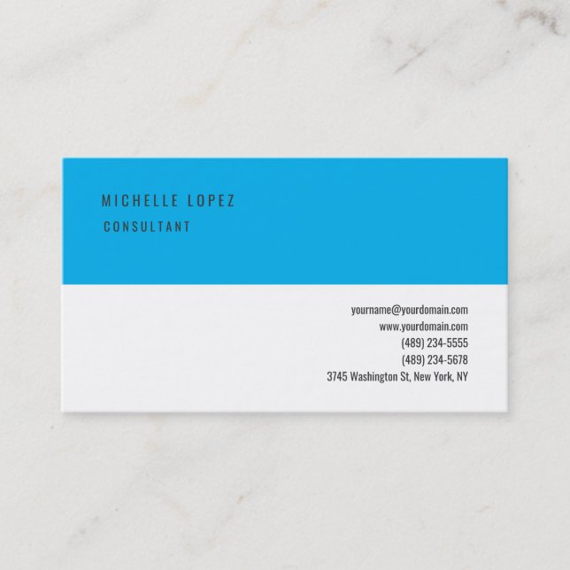 Sky Blue Grey White Classical Elegant Plain Business Card (Front)