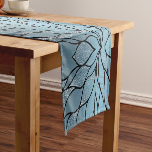 Sky Blue Hues Creative Leave Pattern  Long Table Runner