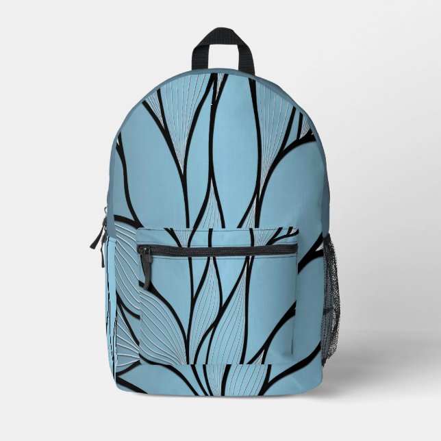 Sky Blue Hues Creative Leave Pattern  Printed Backpack (Front)