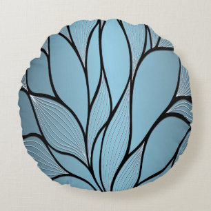 Sky Blue Hues Creative Leave Pattern Round Pillow
