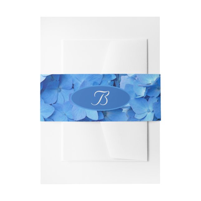 Sky Blue Hydrangea Wedding Initials Belly Band Invitation Belly Band (Front Example)