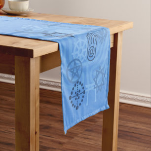 Sky Blue Interfaith Symbols Short Table Runner