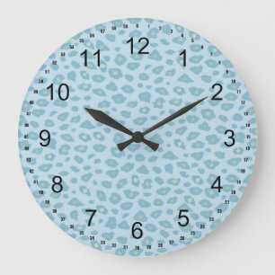 Sky Blue Leopard Print Large Clock