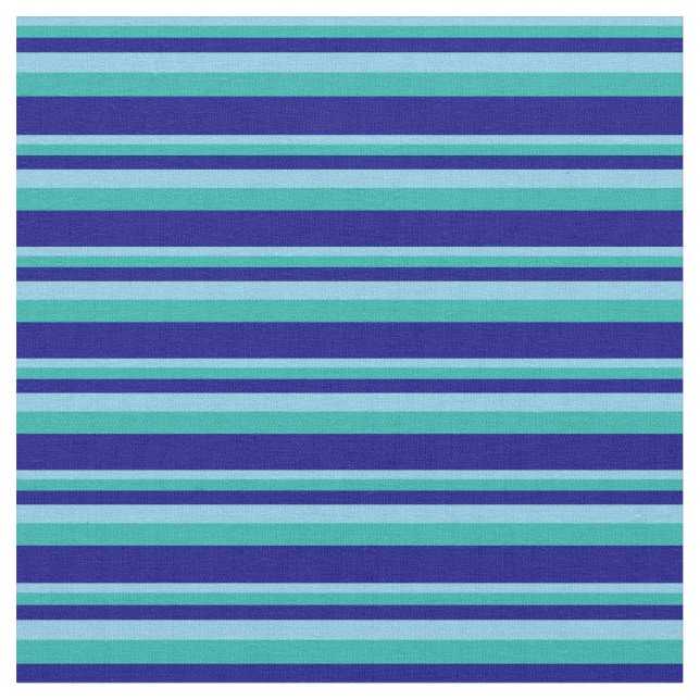Sky Blue, Light Sea Green & Blue Coloured Pattern Fabric (Close Up)
