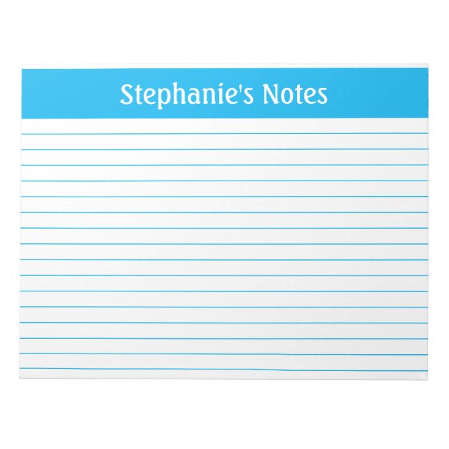 Sky Blue Lined 11 x 8.5 Landscape Personalized Notepad (Front)
