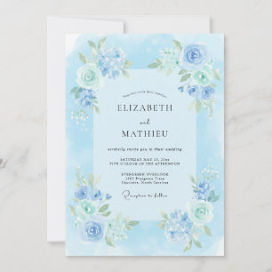 Sky Blue Luminous Watercolor Wedding Invitation